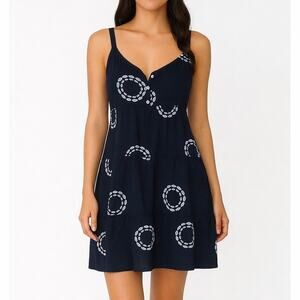 NWT Millenium Women’s Navy Blue Printed Tiered Sleeveless Sundress. Size M.